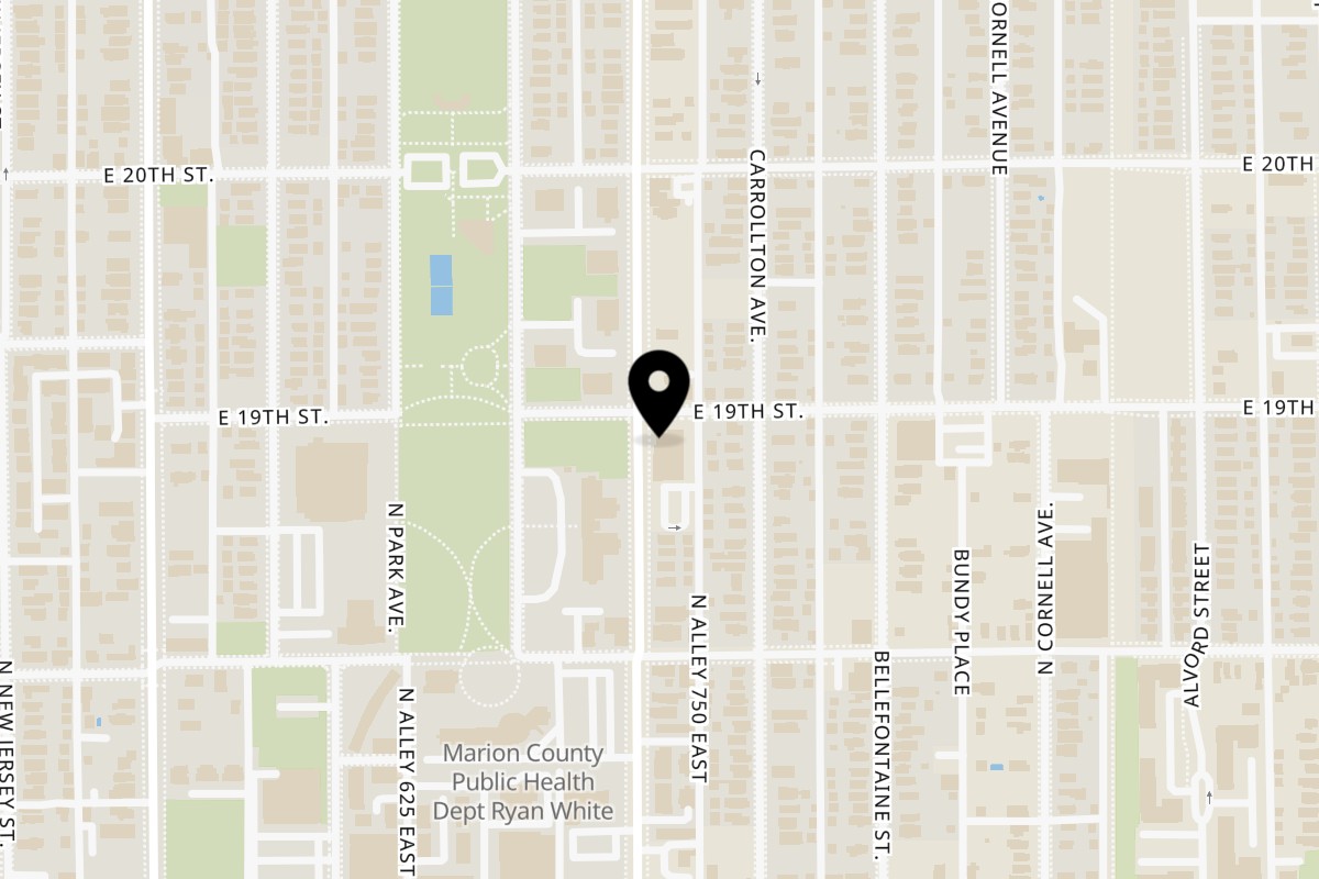 Map showing the location of Kountry Kitchen on 1831 N College Ave in Indianapolis